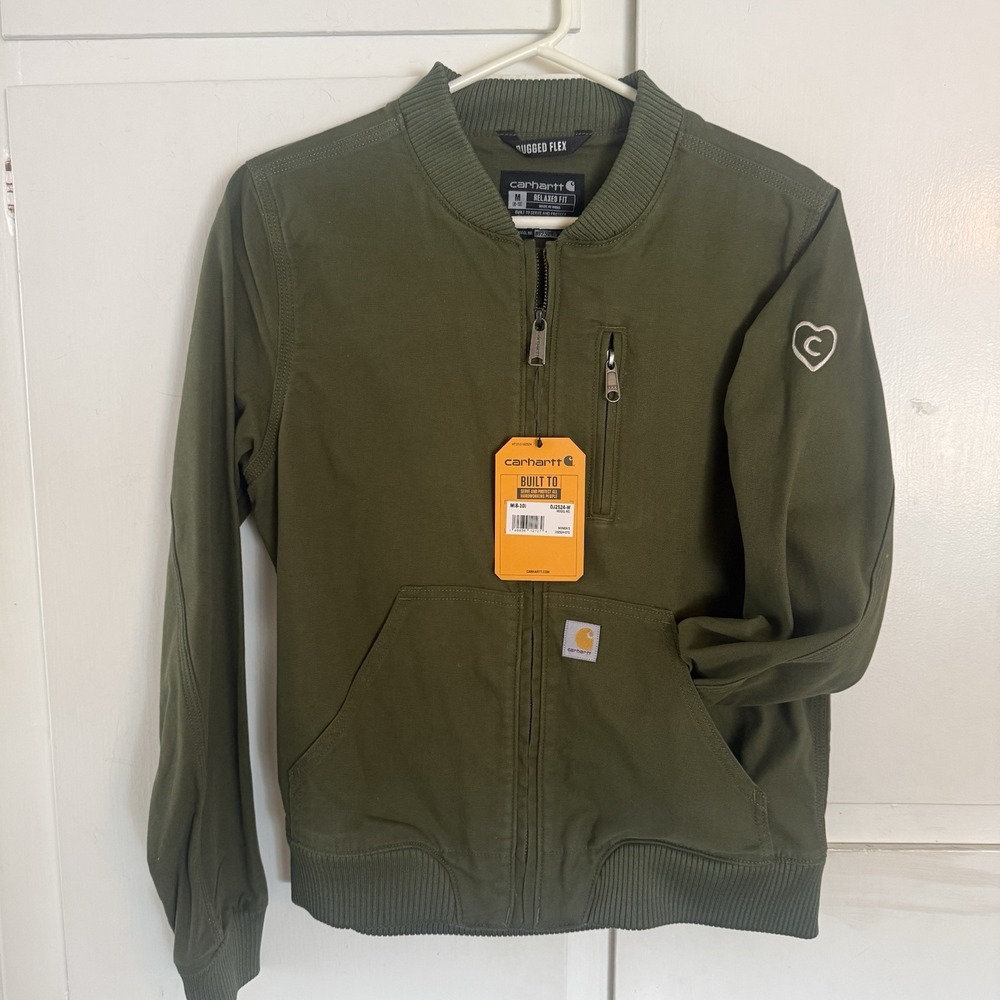 Carhartt Womens Medium Crawford Rugged Flex Canvas Bomber Jacket Green Winery - Picture 14 of 14